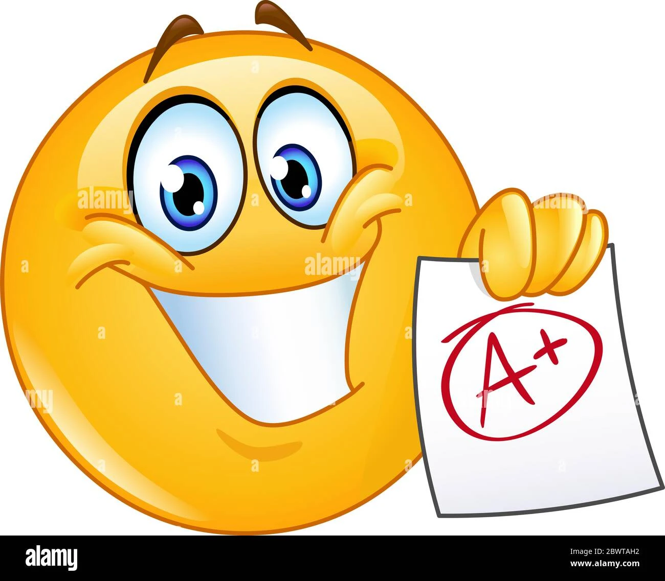 Happy emoticon showing a paper with perfect grade a plus Stock Vector Image & Art - Alamy
